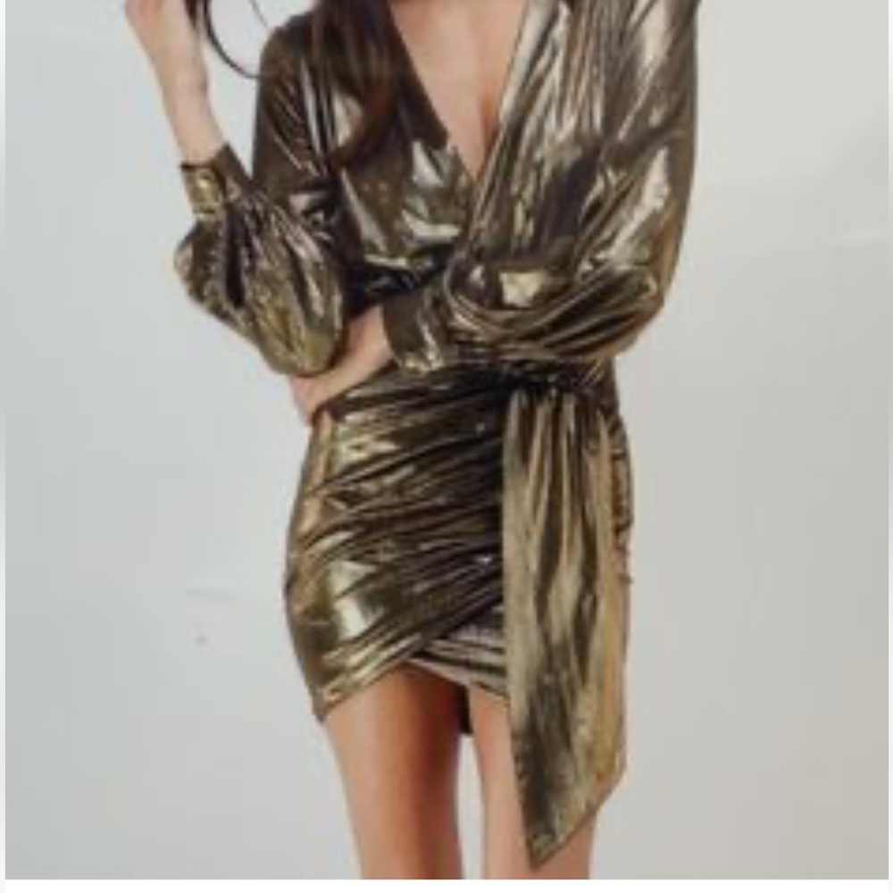 Mable Gold Metallic Long Sleeve Dress. Size M